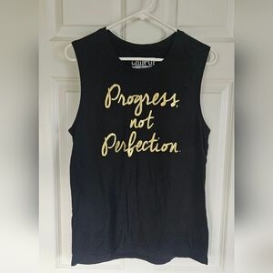 Progress Not Perfection Black Tank With Gold Lettering